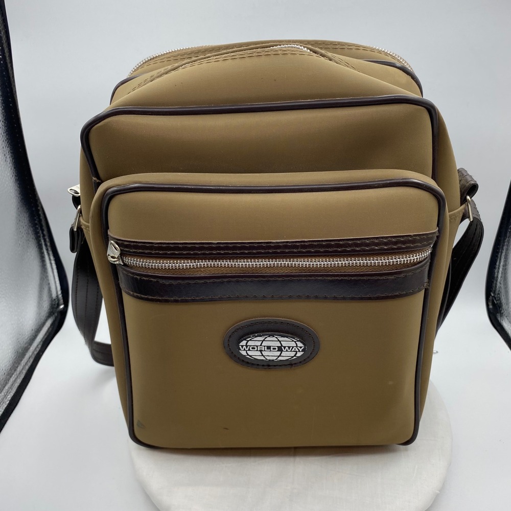 Vtg World Way Tan Brown Crossbody Flight Messenger Bag Travel Retro Gear *Read